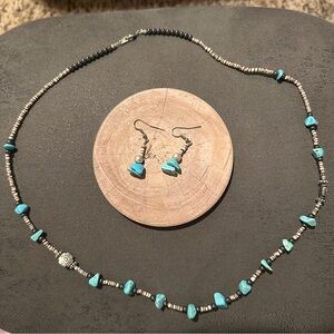 Turquoise and Silver Beaded Necklace with Earrings